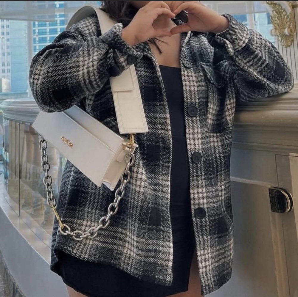 Motel Rocks Black and White Plaid Shacket